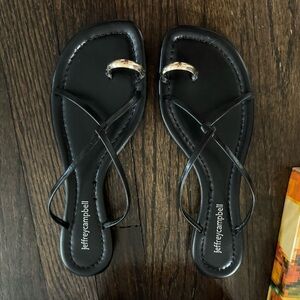 Jeffrey Campbell Pacifico Leather Toe Loop Flat Strappy Sandals